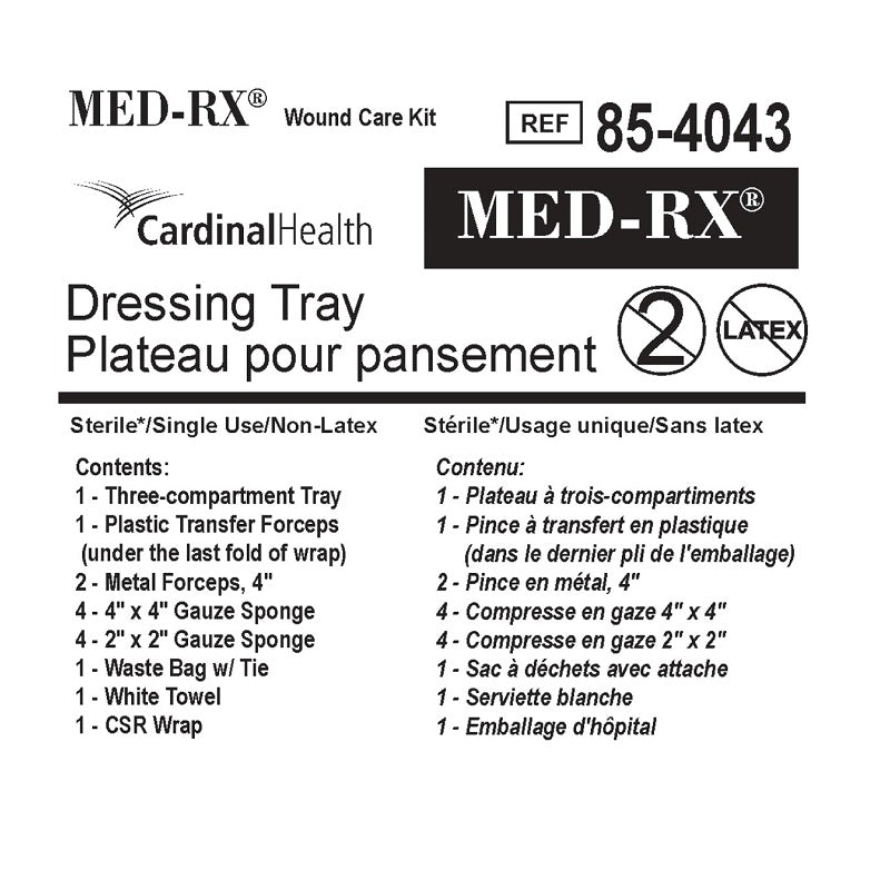 Med Rx Dressing Tray Sterile Latex-Free 3-Part Tray Forceps Gauze Towel Csr Wrap Bag With Tie 85-4043 — Each — product image