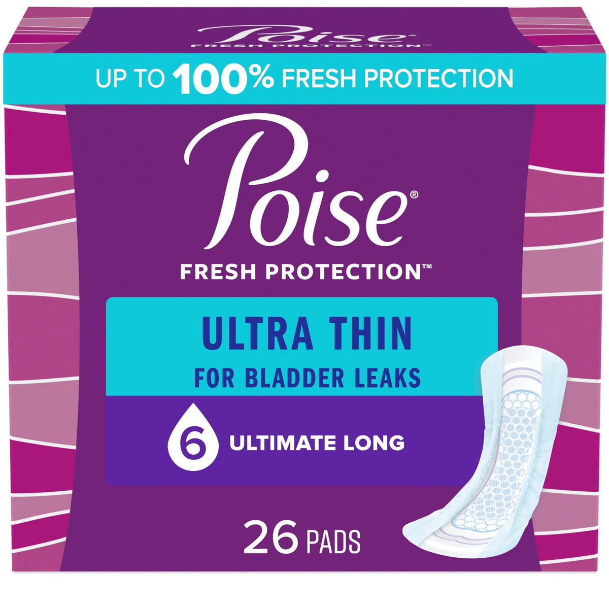 Kimberly Clark Poise Ultra Thin Ultimate Long Non-Winged Pads Convenience 54356 — Package of 26 — product image