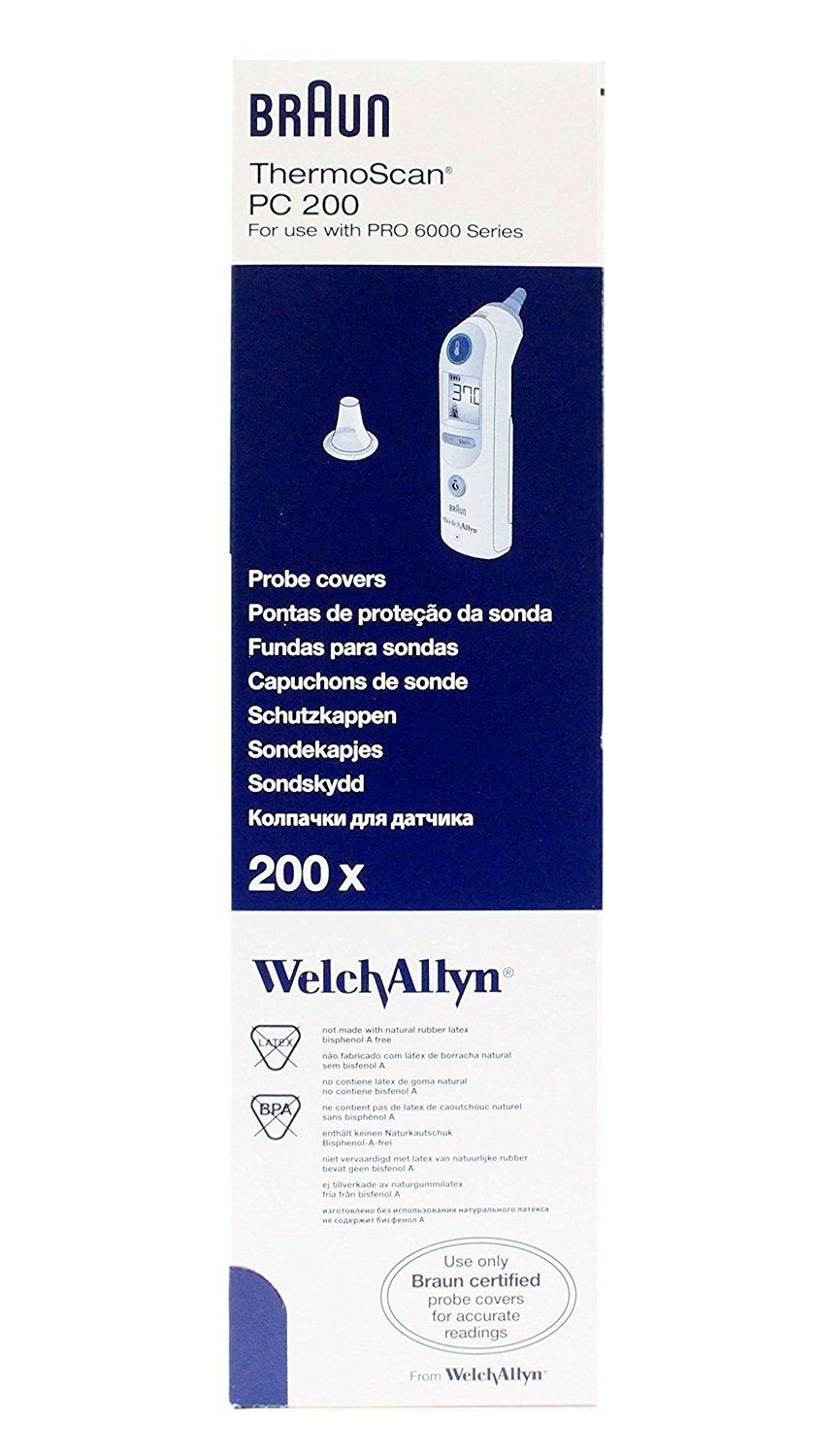 Welch Allyn Probe Covers For Thermoscan Pro6000 & Pr4000 Tympanic Ear Thermometer 06000-005 — Box of 200 — product image