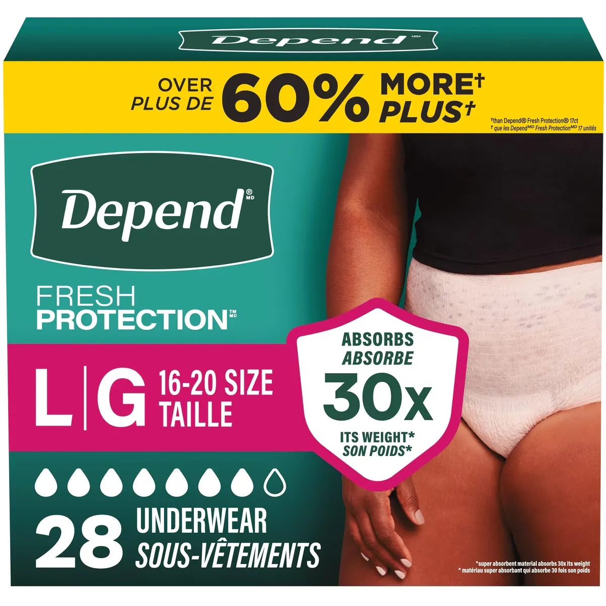 Depend Fresh Protection Adult Incontinence & Postpartum Bladder Leak Underwear for Women front package