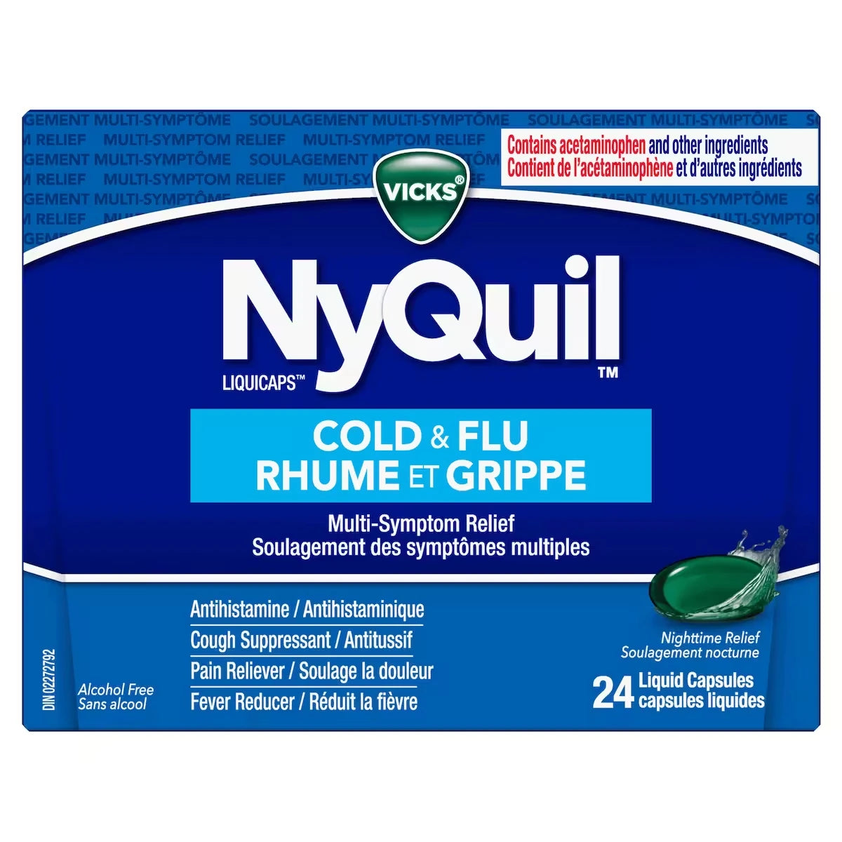 Vicks NyQuil Cold & Flu Multi-Symptom Relief Liquid Capsules, 24 Count product image