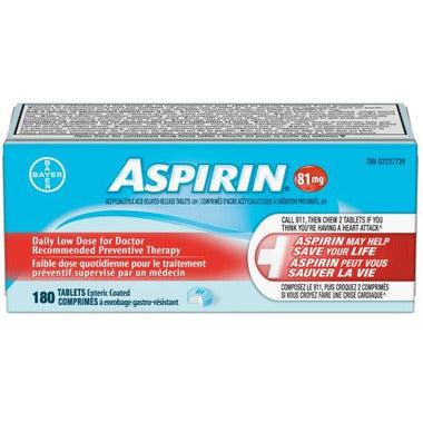 Aspirin 81mg 180 tablets
