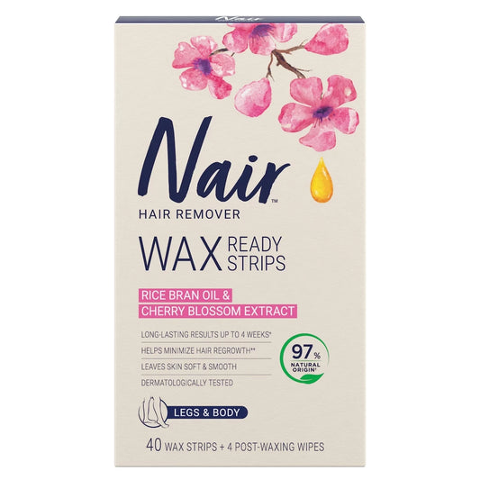 Nair Wax Ready-Strips for Legs and Body with 100% Naturally Sourced Rice Bran Oil alternate view