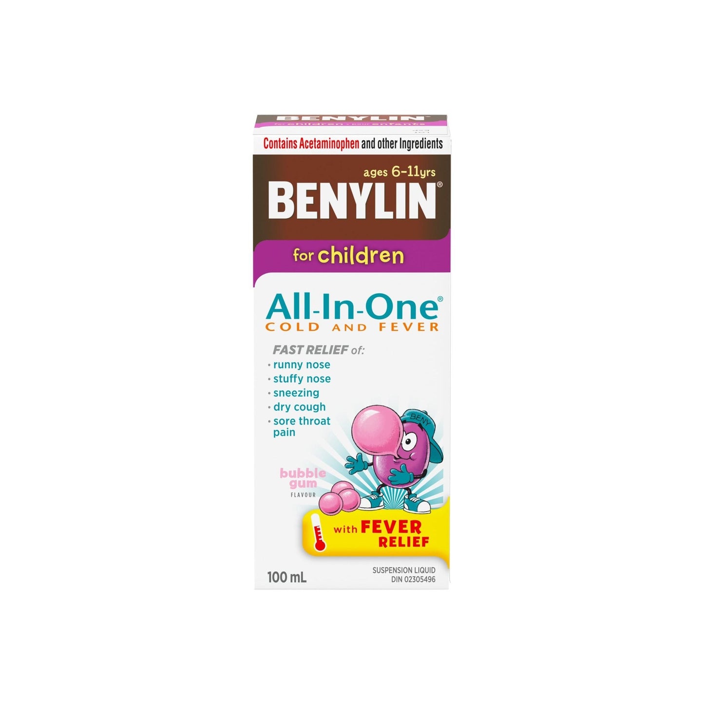 Benylin for Children All-In-One Cold and Fever Bubble Gum 100ml