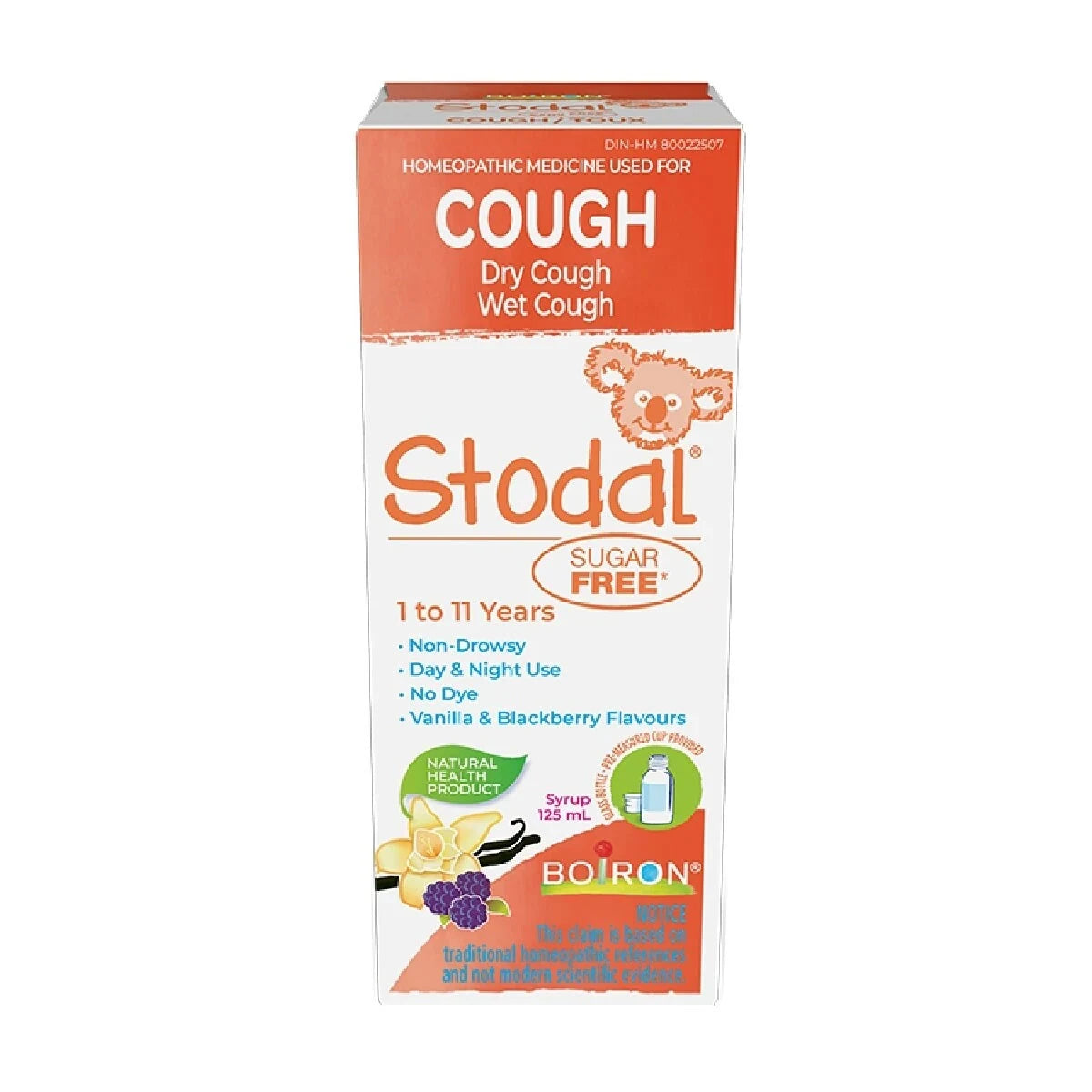 Boiron Children's Stodal Sugar Free Is a Homeopathic Syrup for Wet or Dry Cough in Children 1 to 11 Years of Age product package