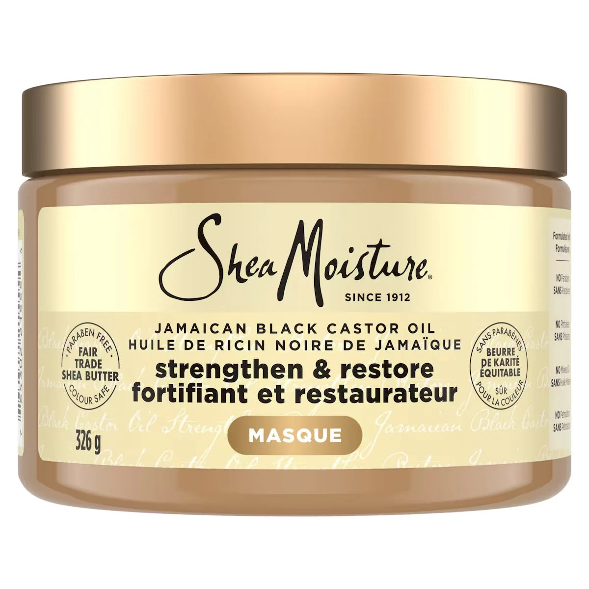 Shea Moisture Strengthen & Restore Hair Treatment Masque for dry hair Jamaican Black Castor Oil deep conditioner with front package