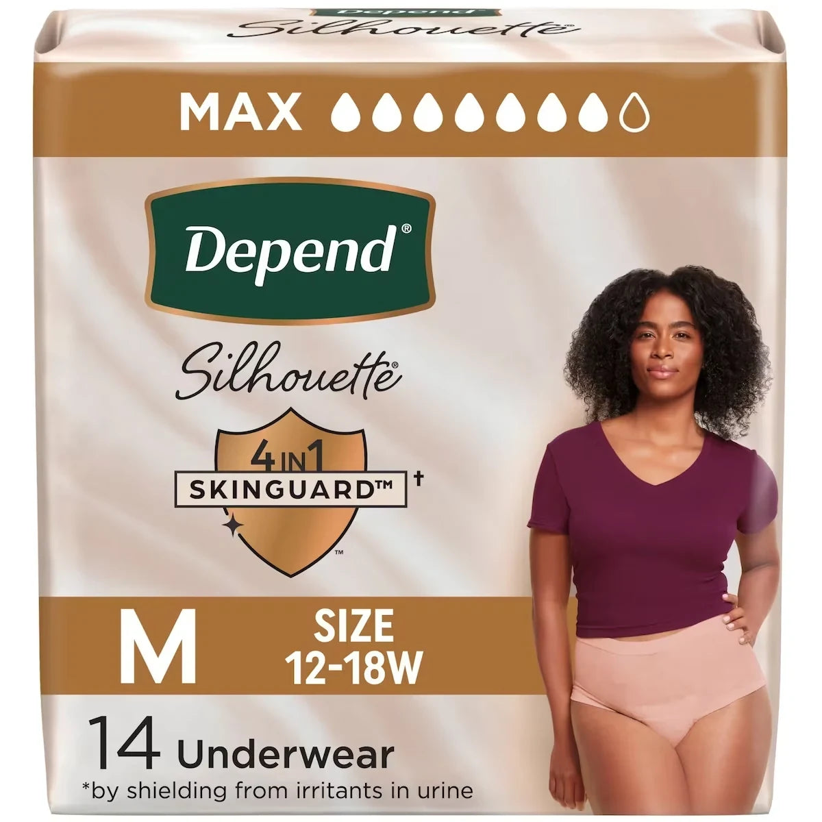 Depend Silhouette Adult Incontinence and Postpartum Underwear for Women, Medium, Maximum Absorbency, Pink product package