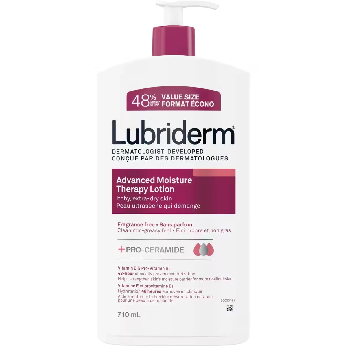 Lubriderm Advanced Moisture Therapy Lotion, Vitamin E, Pro-Vitamin B5, Pro Ceramide, Dry Skin, Fragrance Free product package
