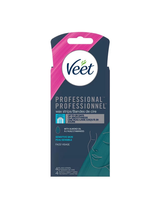 Veet Wax Strips, For Face, Sensitive Skin, With Almond Oil, 40 ct + 4 wipes view 2