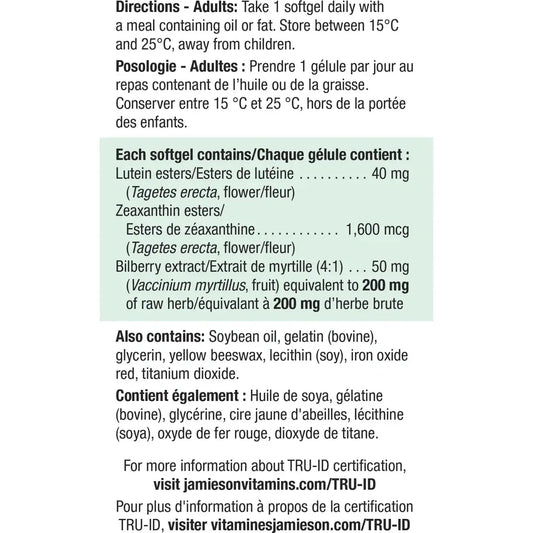 Jamieson Lutein 40mg with Zeaxanthin & Bilberry 60 count product detail