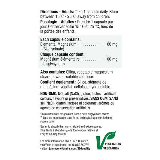 Jamieson 100% Pure Magnesium Bisglycinate 100 mg product detail