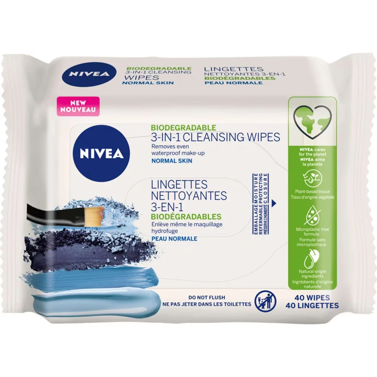 Nivea 3-in-1 Refreshing Face Cleansing Wipes Normal and Combination Skin, 40 Count product package