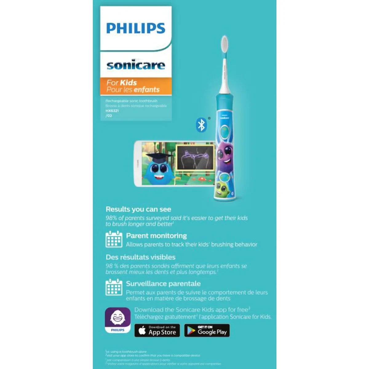 Philips Kids Bluetooth Connected Rechargeable Electric Toothbrush, HX6321/02 product detail