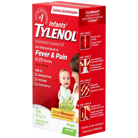 Tylenol Infants' Medicine, Fever & Pain Drops, Dye Free Grape product detail