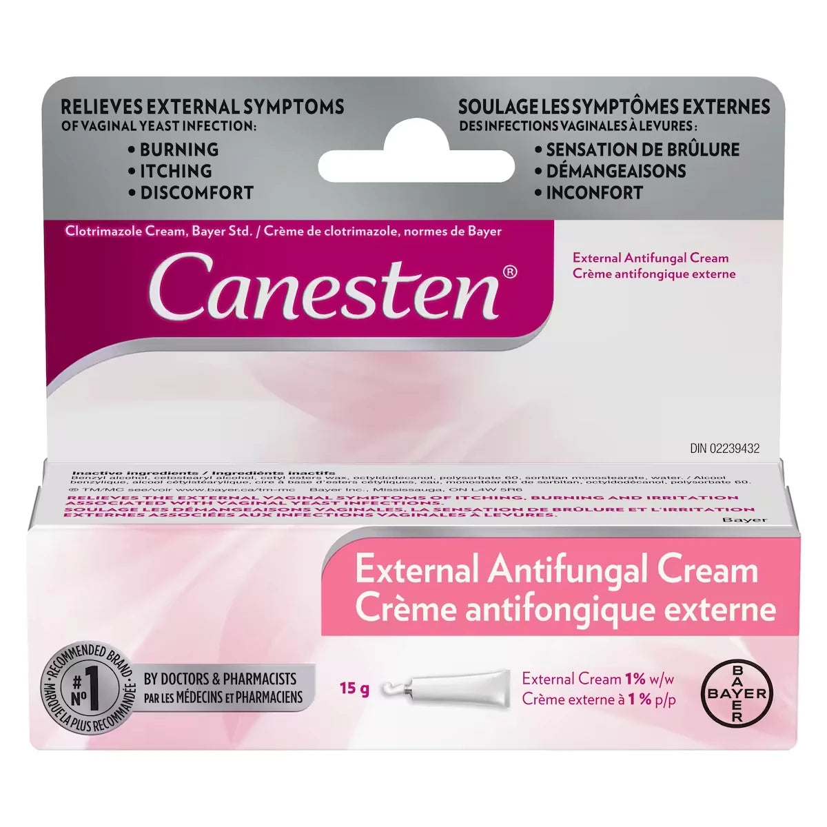 Canesten External Antifungal Cream for Yeast Infection, Relief from Itching and Burning, 15 g product package