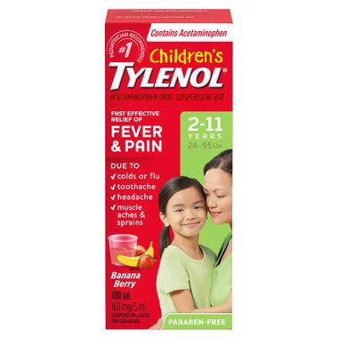 Children's Tylenol Suspension Fever & Pain Banana Berry Flavoured 100ml