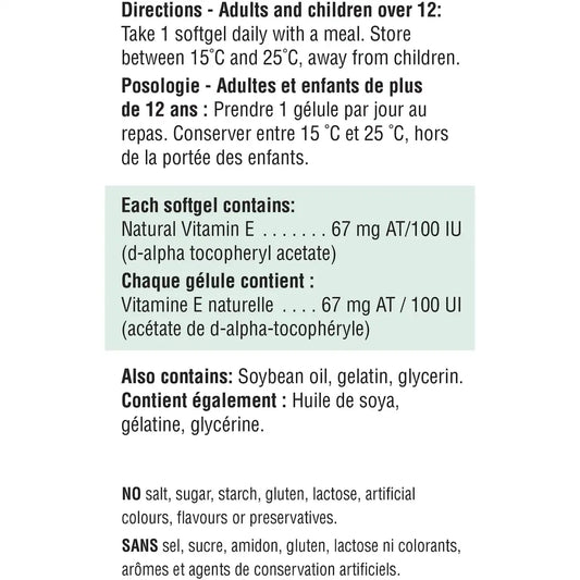Jamieson Vitamin E 100 IU/67 mg AT product detail
