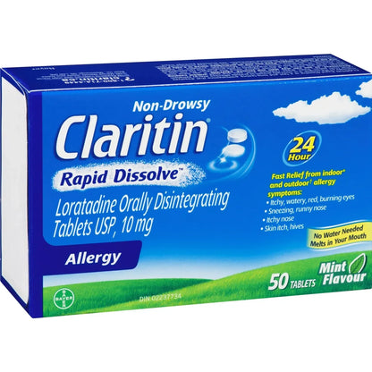 Claritin Rapid Dissolve Allergy Medicine, 24-Hour Non-Drowsy Relief 10 mg, 50 Tablets product detail