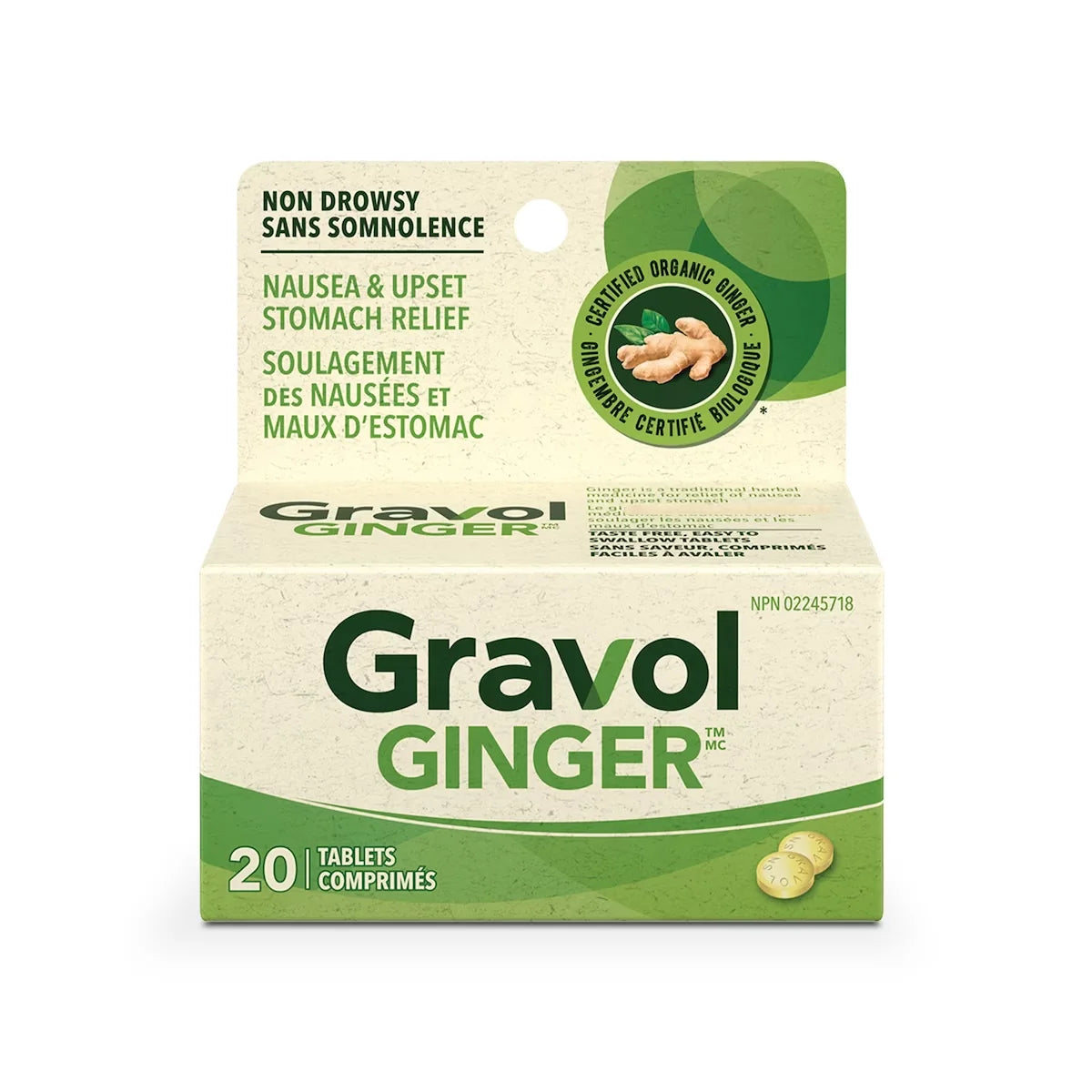 Gravol Ginger Non-Drowsy Tablets front package