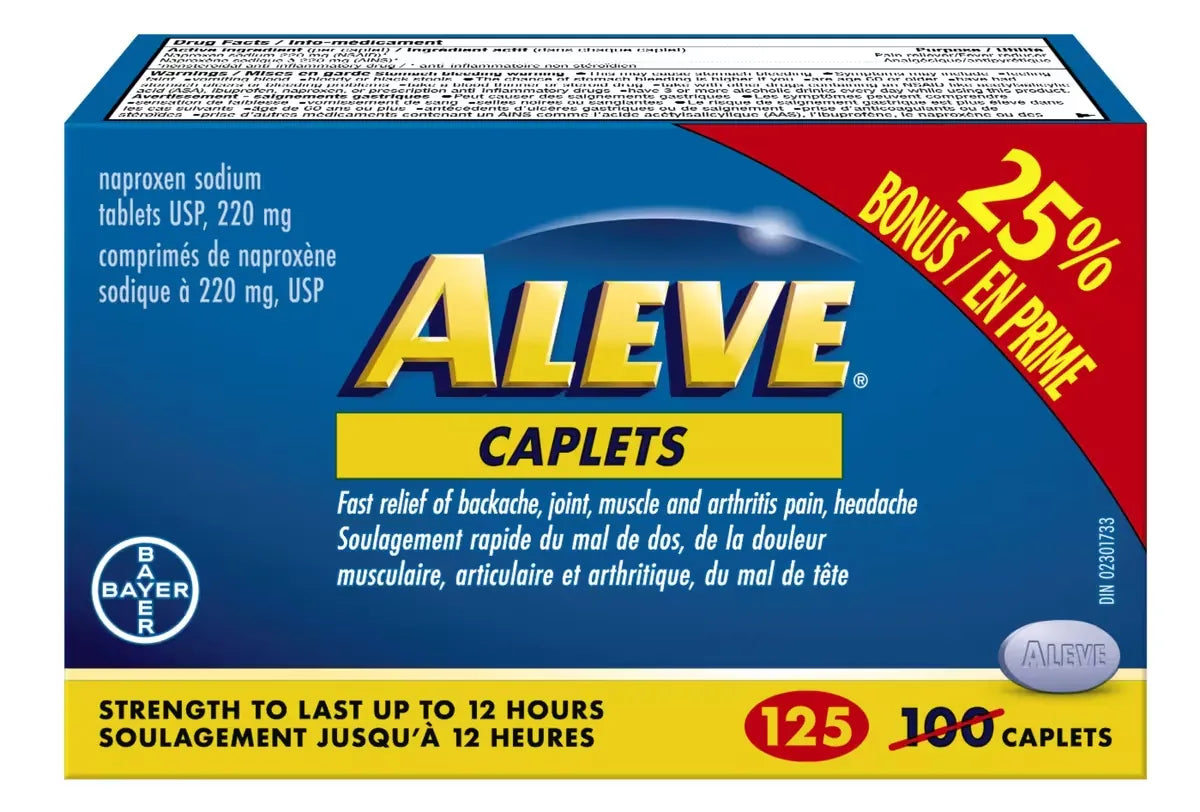 Aleve Caplets 100+25ct Bonus 25 count front package