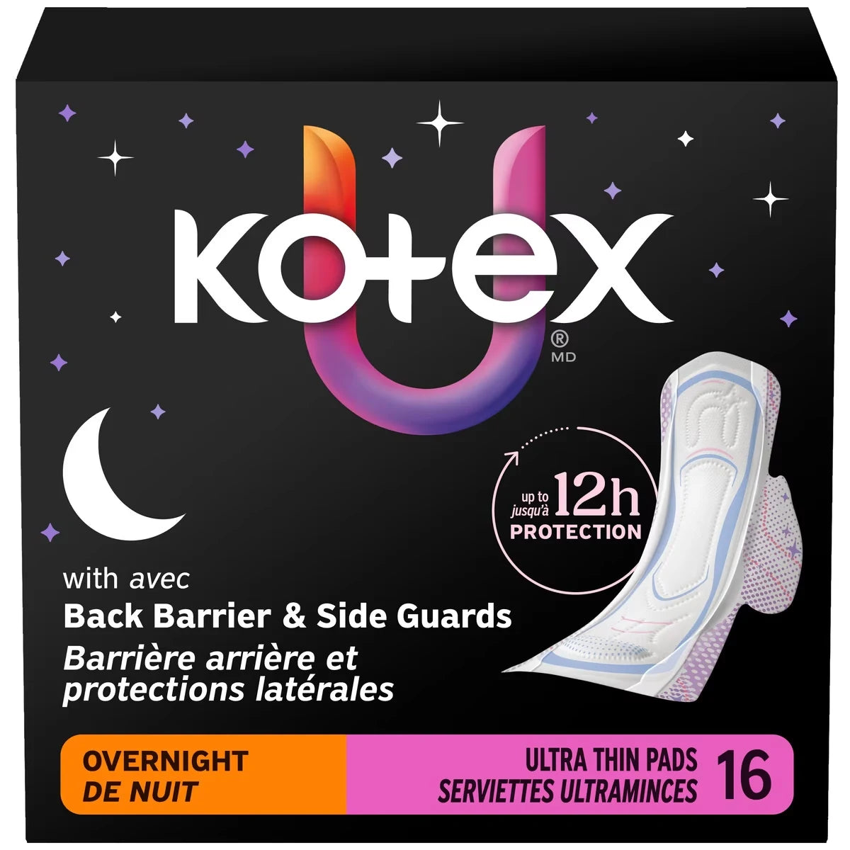 Kotex Ultra Thin Overnight Pads With Wings, Heavy Absorbency front package