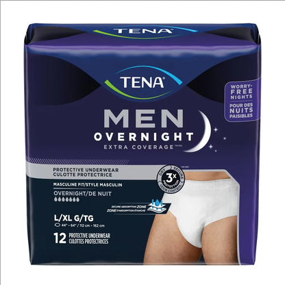 Tena Men Overnight Extra Coverage Incontinence Underwear, Large/Extra-Large front package