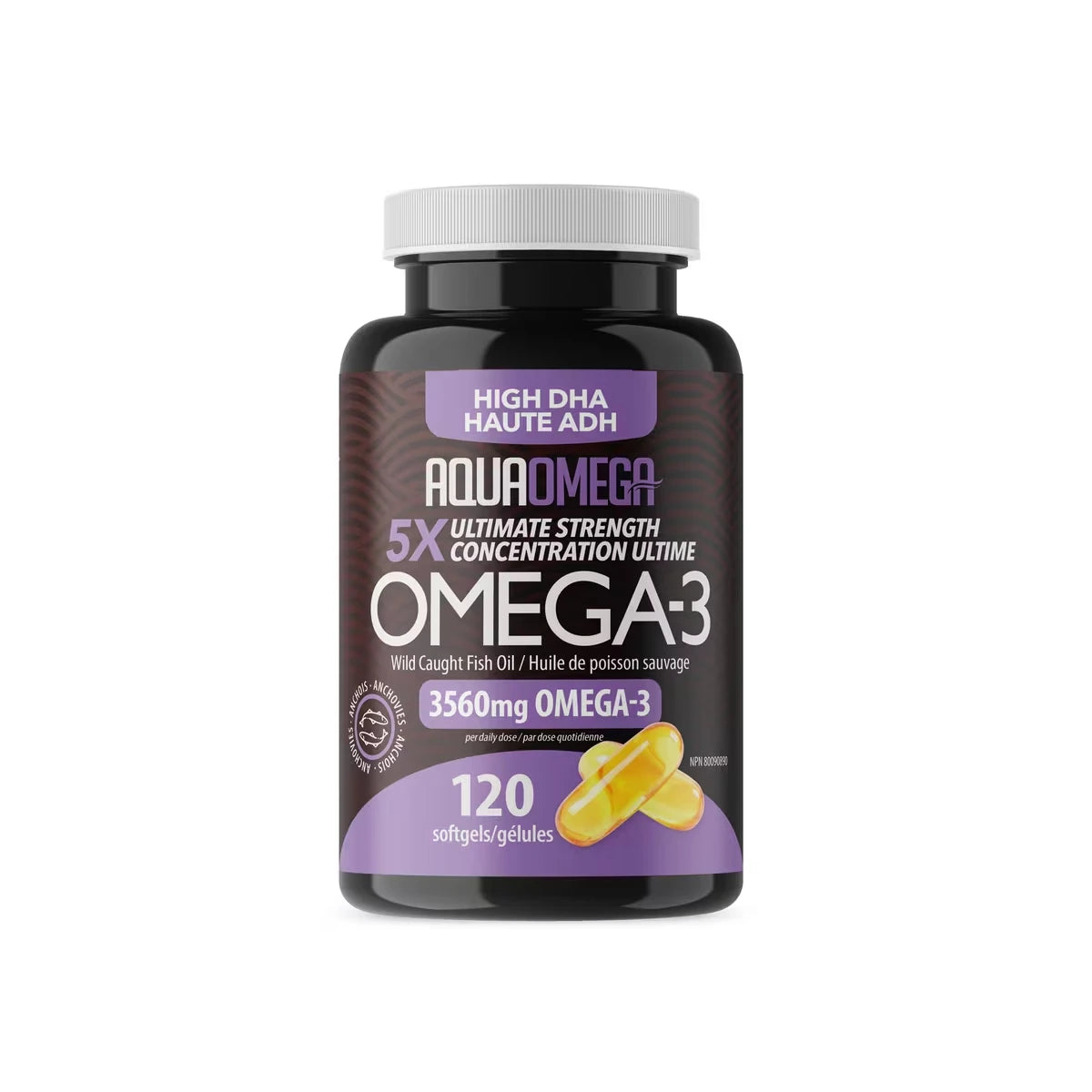 AquaOmega Omega-3 5x reg strength 120 gels front package
