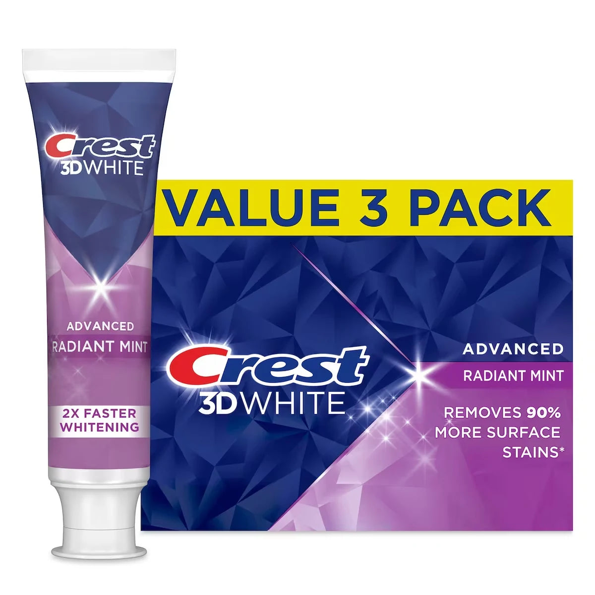 Crest 3D White Advanced, Whitening Toothpaste Radiant Mint, 70- mL, Pack of 3 product package