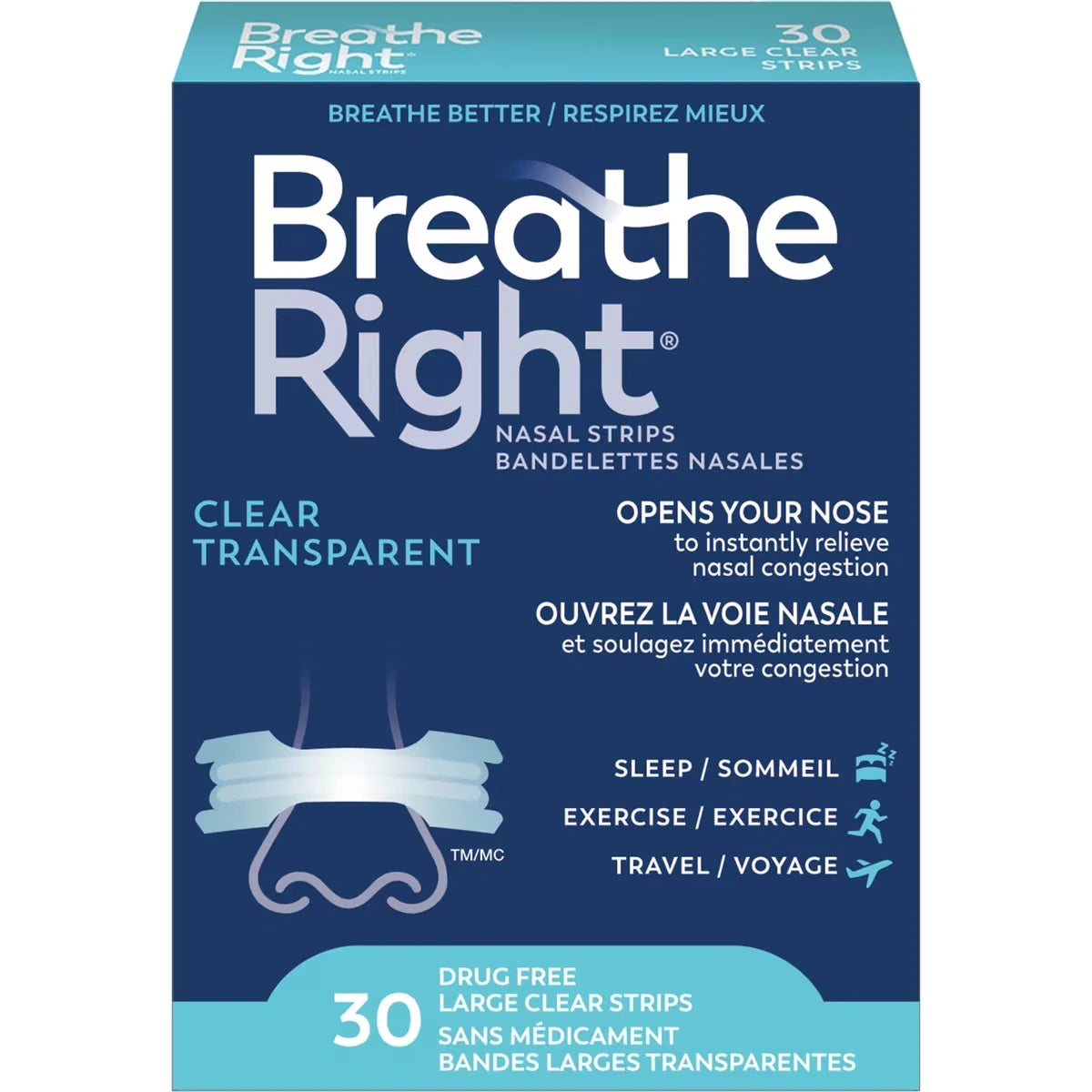 Breathe Right Nasal Strips Large Clear 30 Count product image