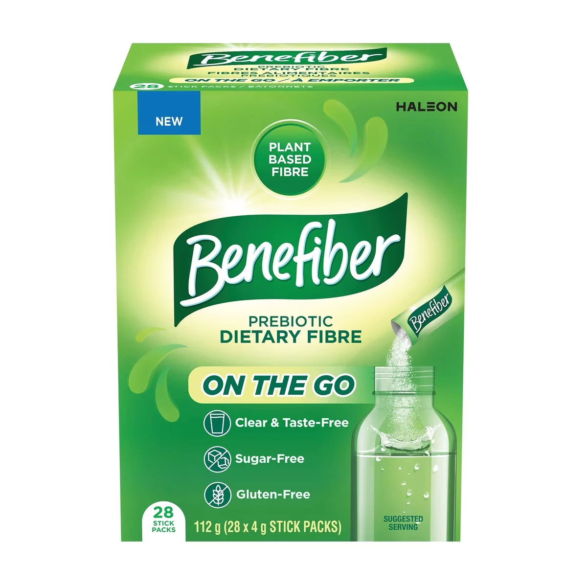 Benefiber On The Go Prebiotic Dietary Fibre Powder, Stick Packs front package