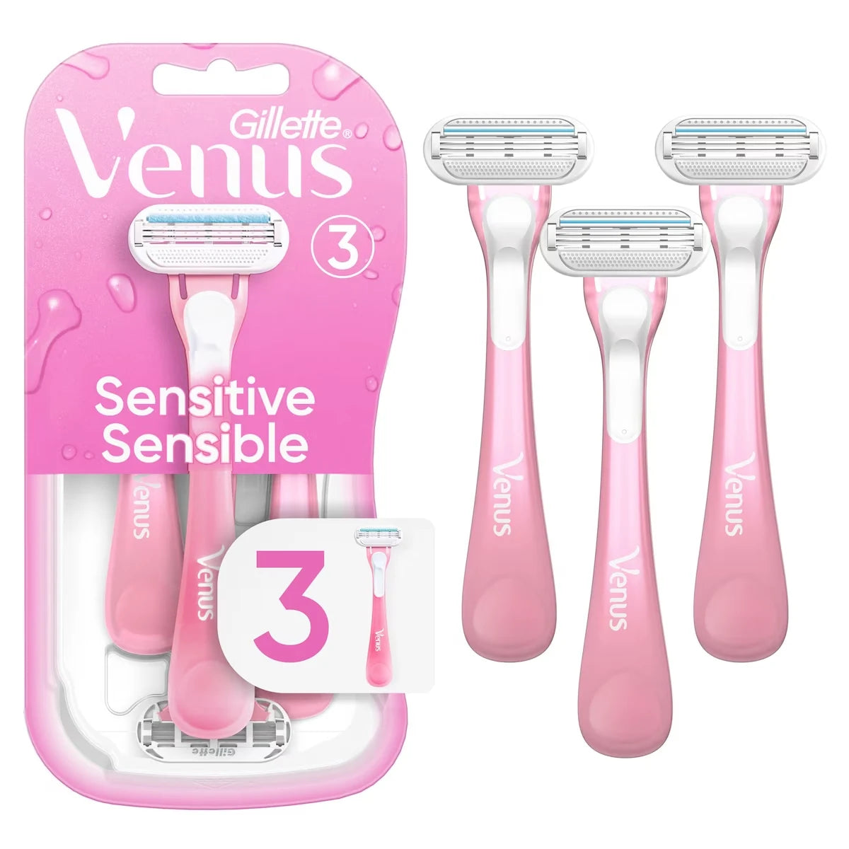 Venus Gillette Sensitive Women's Disposable Razors - 3 Pack front package