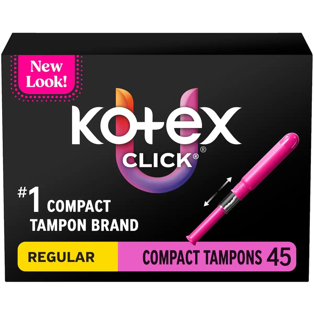 Kotex Click Compact Tampons, Regular, 45 ct 45 count front package