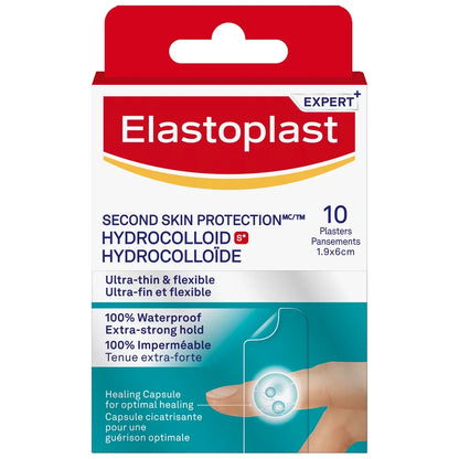 Elastoplast Second Skin Protection Hydrocolloid Patches for Fingers, Waterproof, 10 Count front package