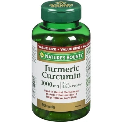Natures Bounty Turmeric Curcumin plus Black Pepper Pills and Herbal Health Supplement, 1000mg front package