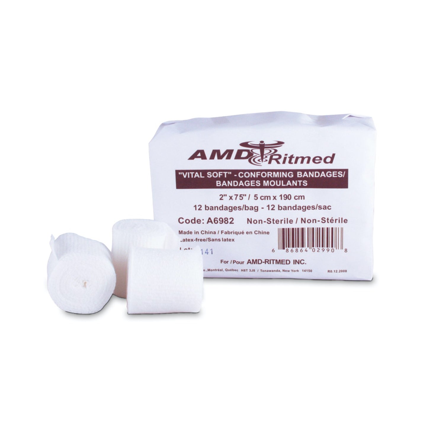 VitalSoft Conforming Bandage Box of 12 Rolls 2 in x 75 in