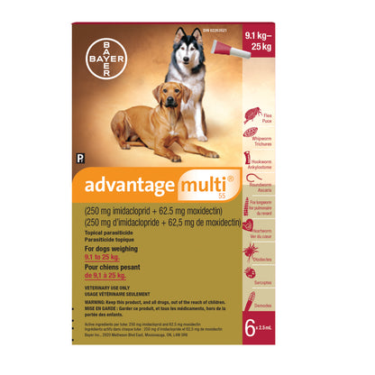 Advantage Multi for Dogs, 9.1 - 25 kg (Red), 6 X 2.5 mL - product image 2