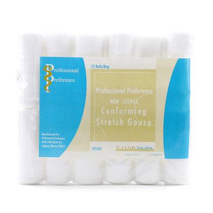 Bandage Conforming Stretch Gauze (3 in) Box of 12 Rolls