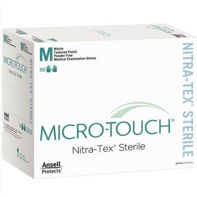 Micro-Touch Nitra-Tex Sterile Nitrile Exam Gloves, Blue, Medium (Box of 50 Pairs)