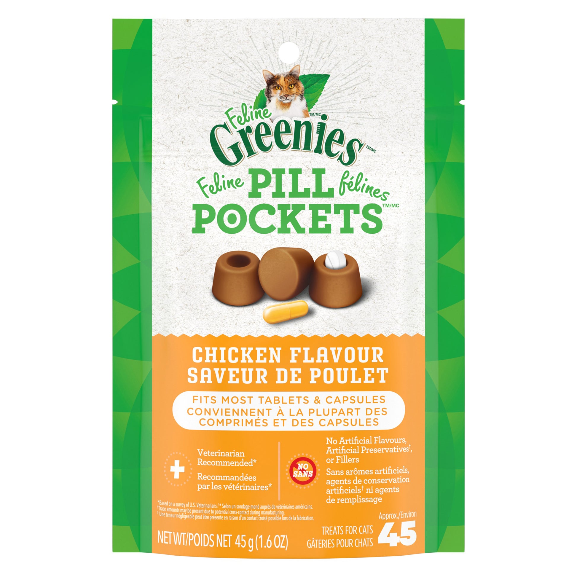 Pill Pockets Capsules or Tablets for Cats (Chicken) 45 g Bag