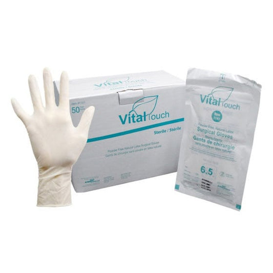 Glove Surgical Latex Vital Touch Powder Free Box of 50 Pairs, Cream, 8