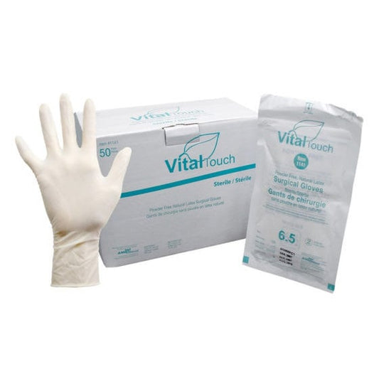 Glove Surgical Latex Vital Touch Powder Free Box of 50 Pairs, Cream, 8.5