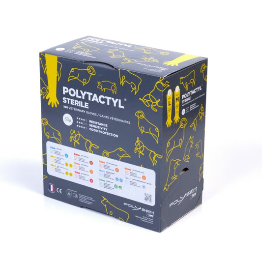 Veterinary Gloves Polytactyl Sterile (Yellow) Box of 100 Gloves