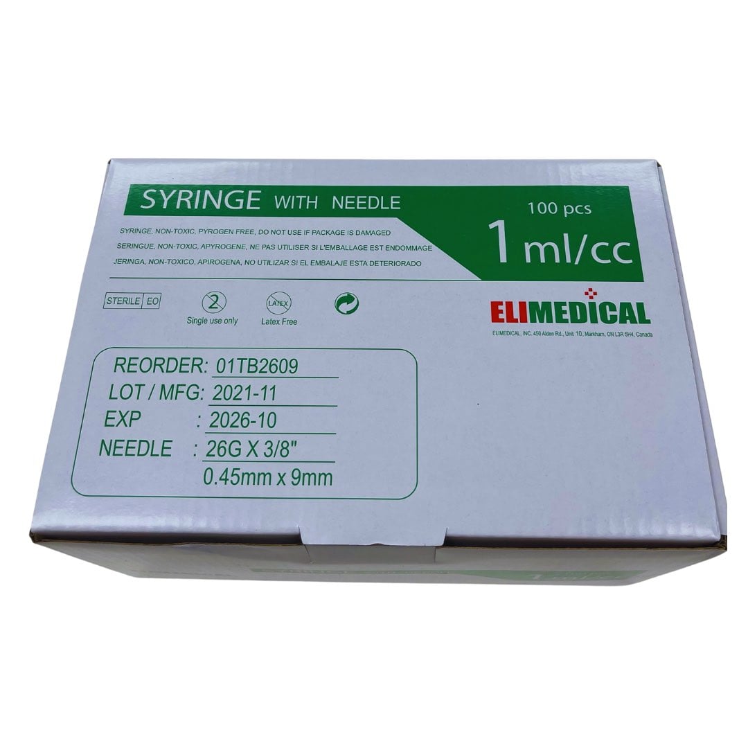 Syringes 1 mL with LS Needle Softpack Box of 100 Syringes 26 g x 3 / 8 in