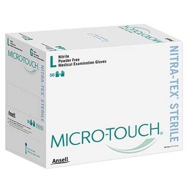 Glove Exam Nitrile Micro - Touch Nitra - Tex Sterile Powder Free (Blue) Box of 50 Pairs