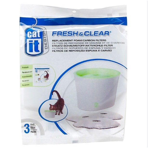 Drinking Fountain Replacement Foam and Carbon Filters for Cats Pack of 3