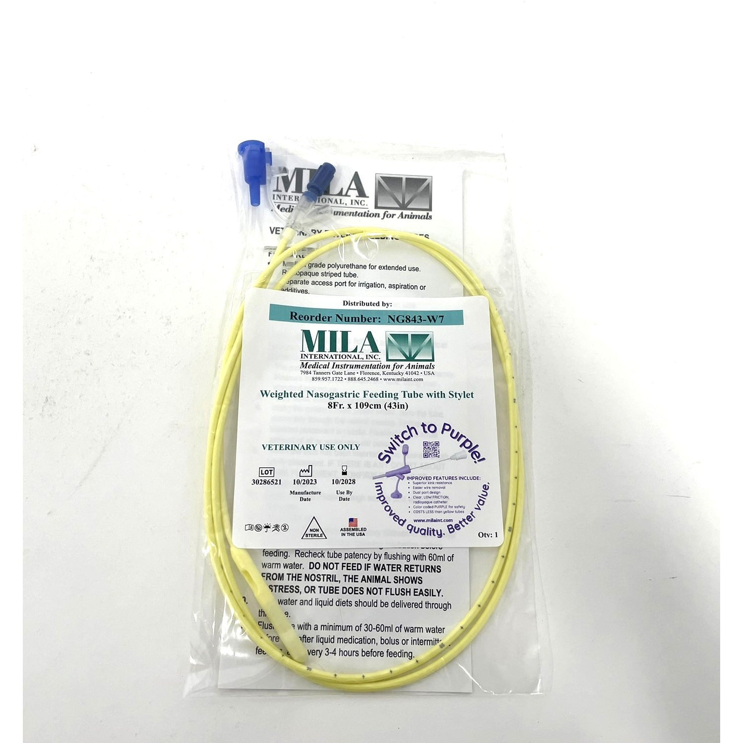 Nasogastric Feeding Tube with Stylet (Weighted) 1 Tube 8 Fr x 108 cm