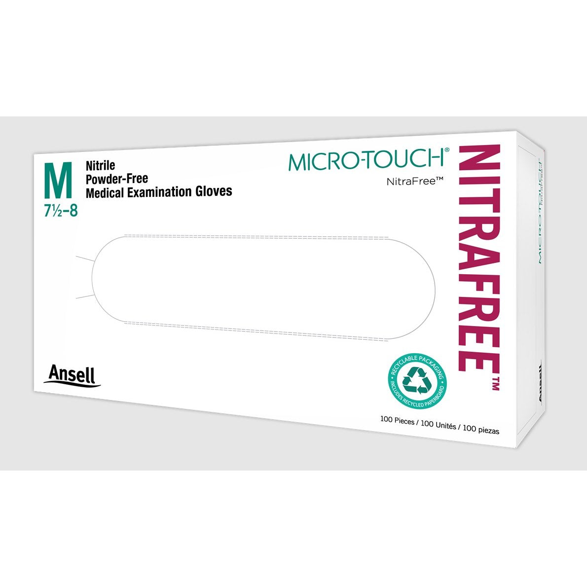 Micro - Touch NitraFree Nitrile Exam Gloves, Powder-Free, Non-Sterile, Pink, Medium (Box of 100)