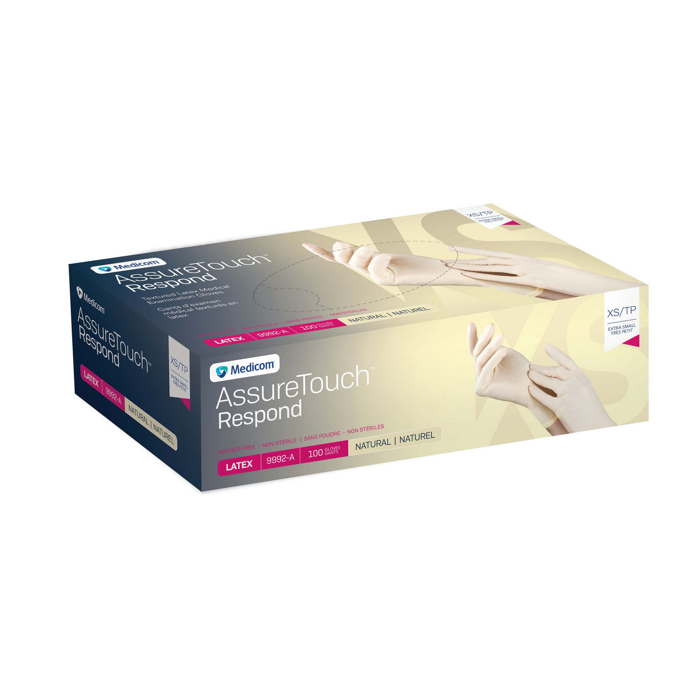 Glove Exam Latex AssureTouch Respond Non Sterile Powder Free Box of 100 Gloves, Cream, XS - additional product view 2