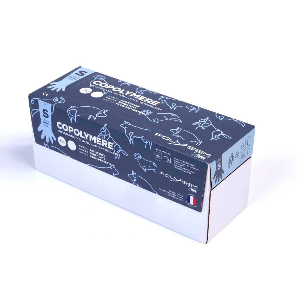 Veterinary Gloves Copolymere Box of 100 Gloves, Clear, Large