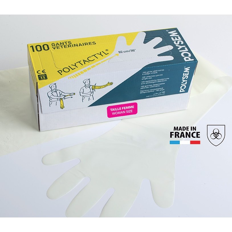 Veterinary Gloves Polytactyl (Yellow) Box of 100 Gloves, Medium